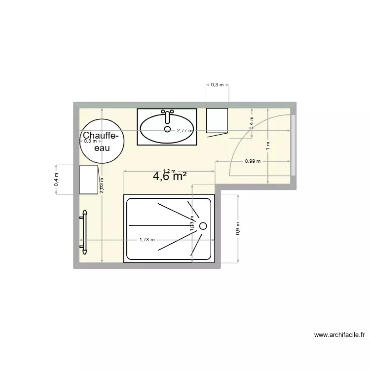 SDB Véro. Plan de 1 Pièce et 5 m² SDB Véro. Plan de 1 Pièce et 5 m²