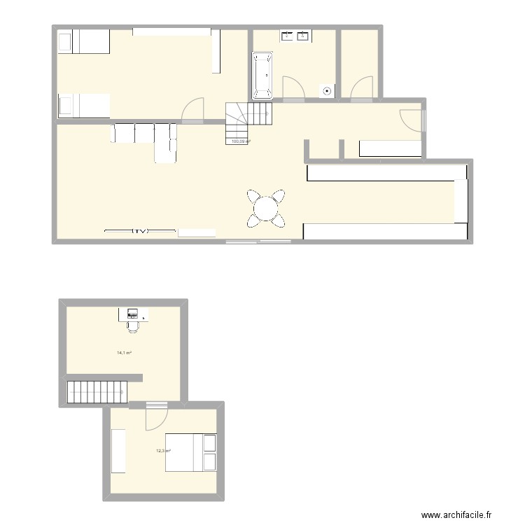 Kleber. Plan de 3 pièces et 126 m2
