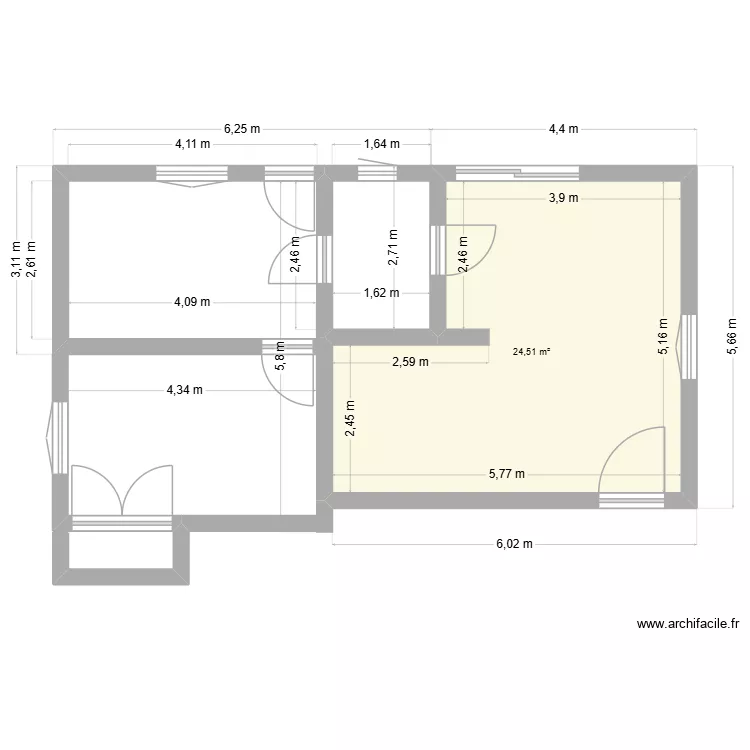 gite. Plan de 1  et 25 m²