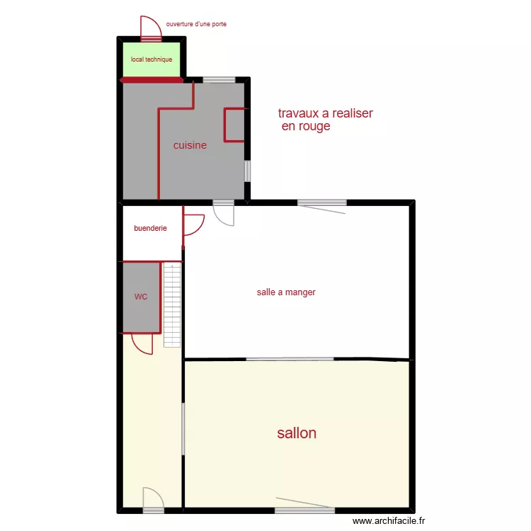 rez de chaussee travaux Andrea. Plan de 6  et 241 m²