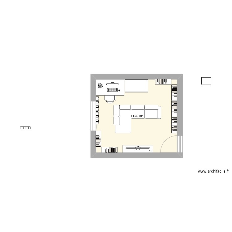 bureau 2. Plan de 1 pièce et 14 m2