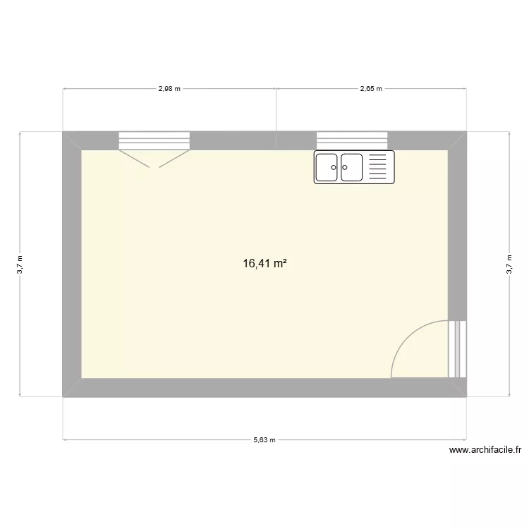 Cuisine. Plan de 1  et 16 m²