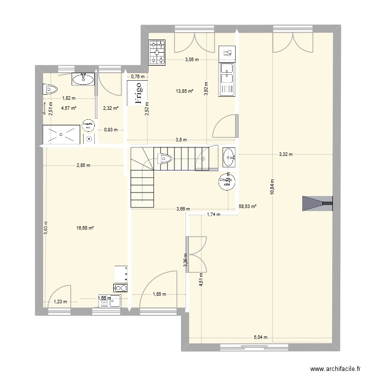 Bretoche rdc V2. Plan de 5 pièces et 96 m2
