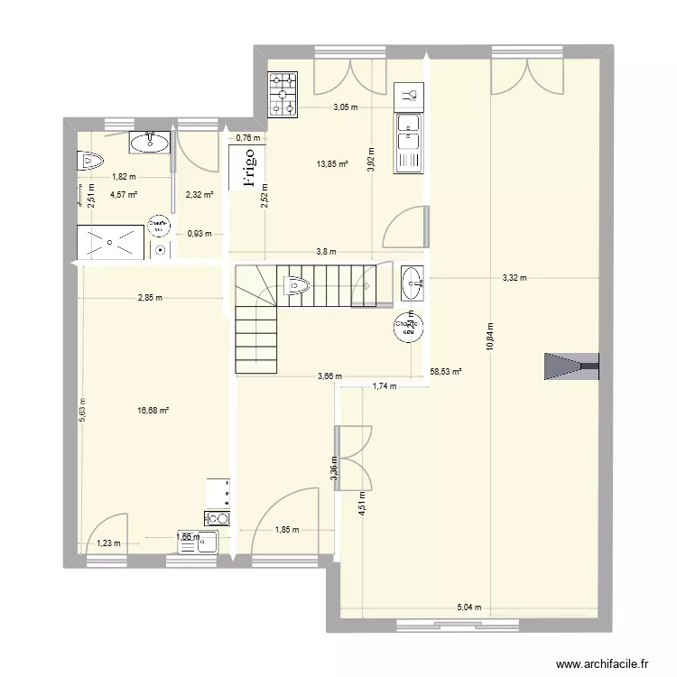 Bretoche rdc V2. Plan de 5 pièces et 96 m²