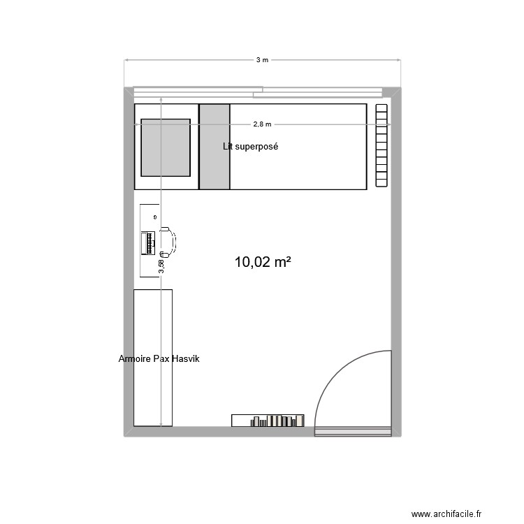 Chambre_Minis_Lit_Fond. Plan de 1 pièce et 10 m2
