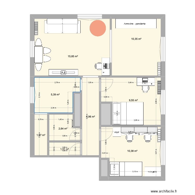 APPT SOPHIE. Plan de 12 pièces et 64 m2