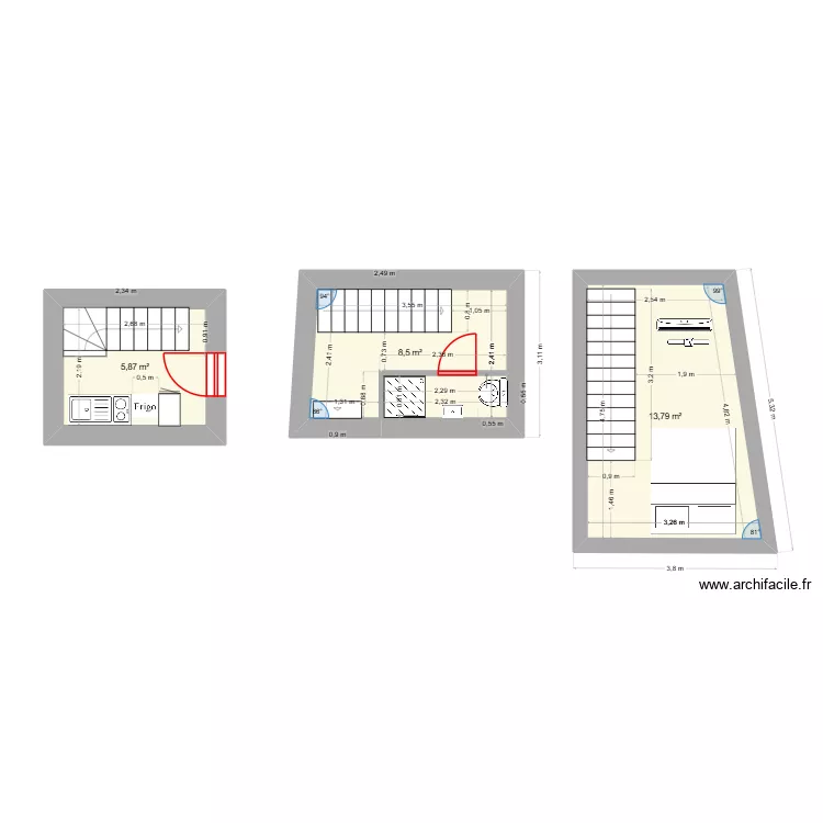 STUDIO MARLY. Plan de 3  et 28 m²