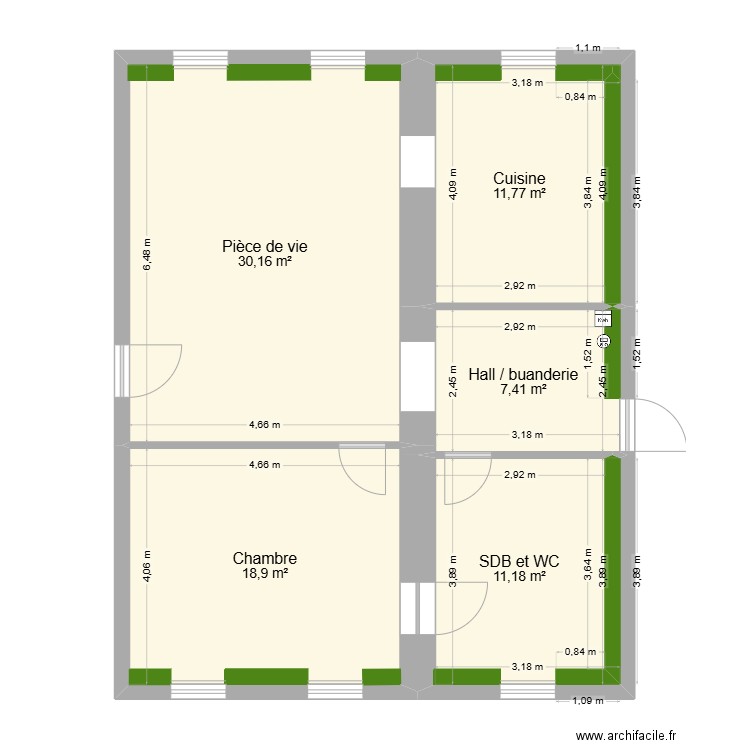 Appartement 2 Tri bèneu , projet. Plan de 5 pièces et 79 m2
