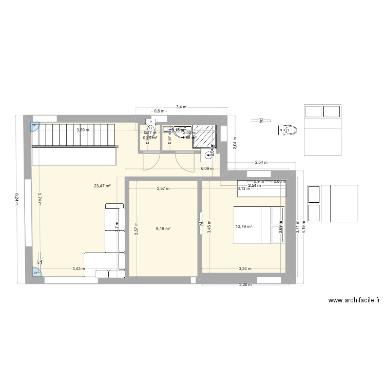CARO PIERRE ETAGE. Plan de 5 pièces et 50 m2