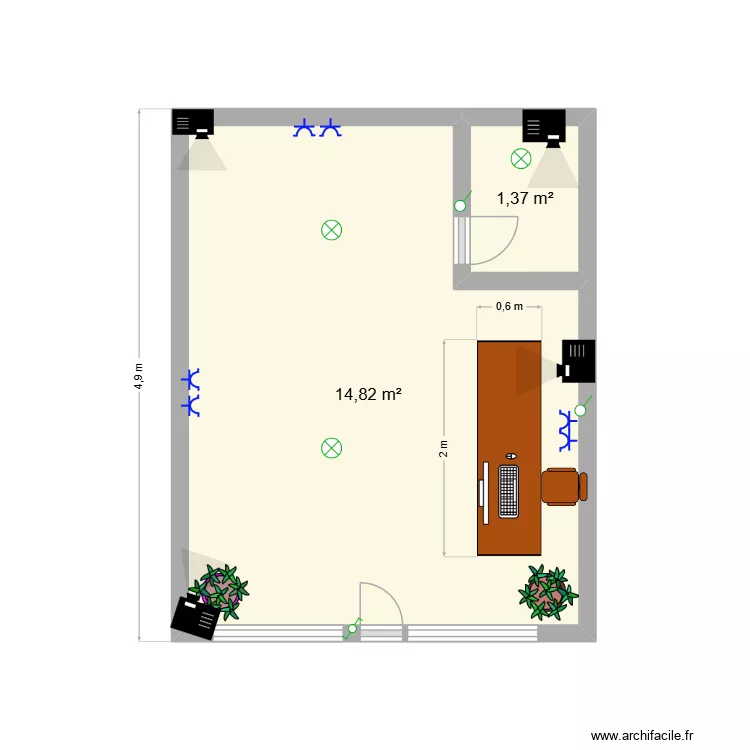 Shop. Plan de 2  et 16 m²