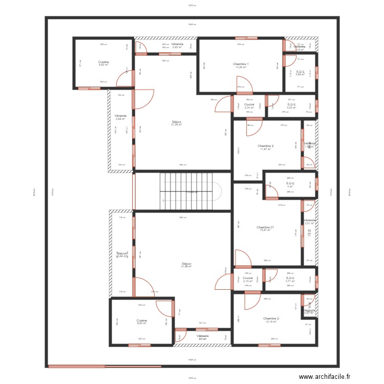 plan r+1 02 apparts R.D.C. Plan de 24 pièces et 513 m2