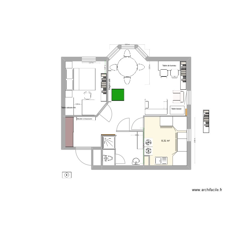 Haie Vignée 15. Plan de 1 pièce et 8 m2