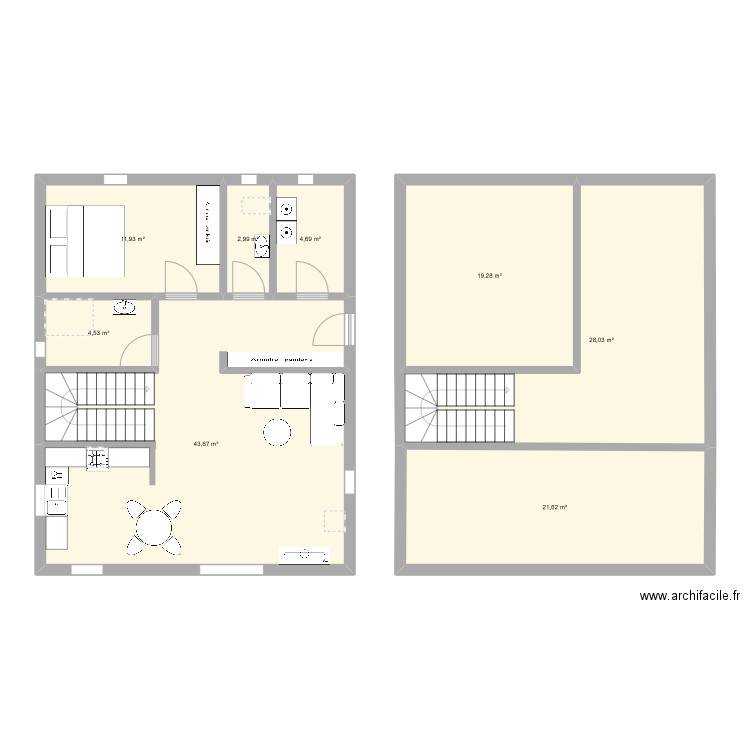 Cimeli étage. Plan de 8 pièces et 137 m2