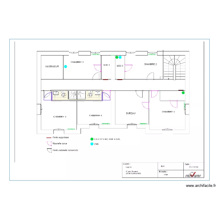 Suresnes R+1 - Salle de bain. Plan de Suresnes R+1 - Salle de bain. Plan de