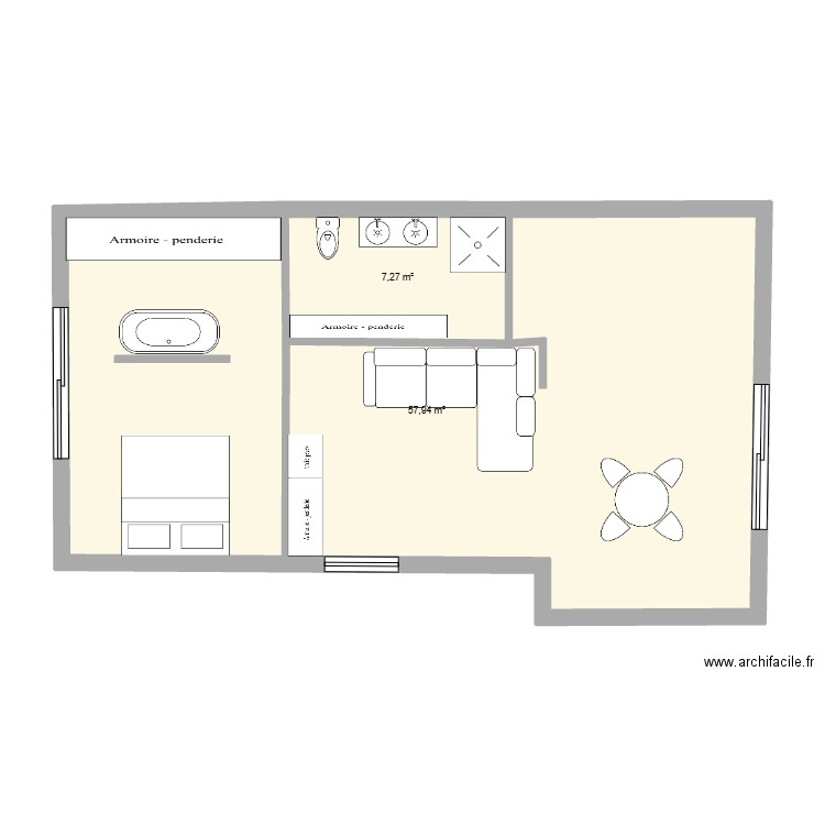 projet 1. Plan de 2 pièces et 65 m2
