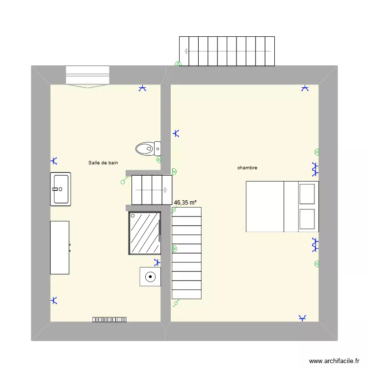 sdb + ch appart. Plan de 1  et 46 m²