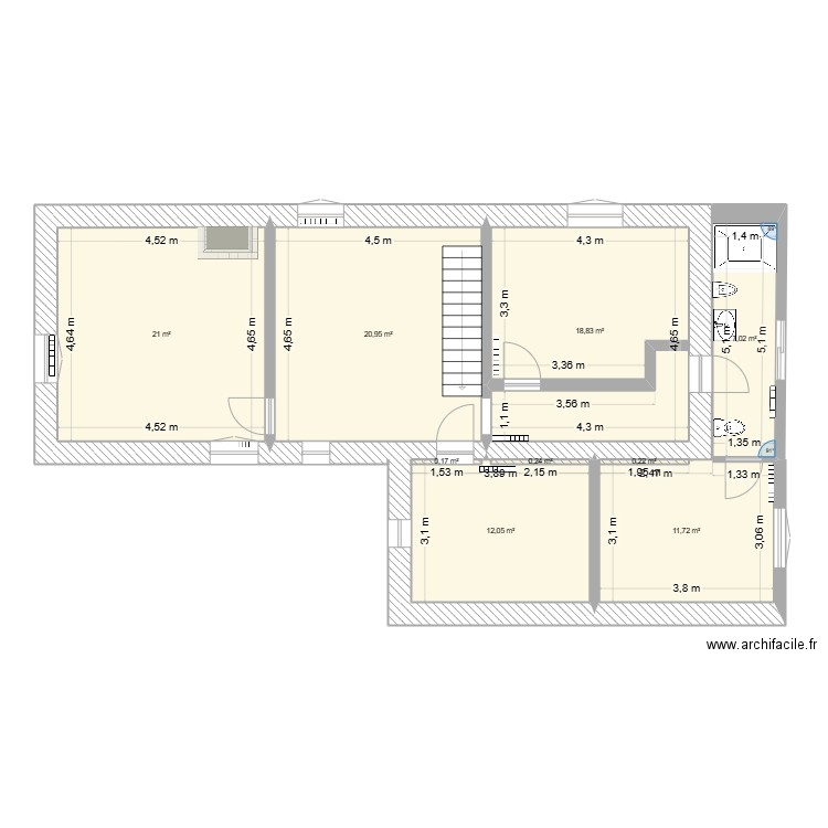 Briscous_PlanActueL1er. Plan de 9 pièces et 92 m2