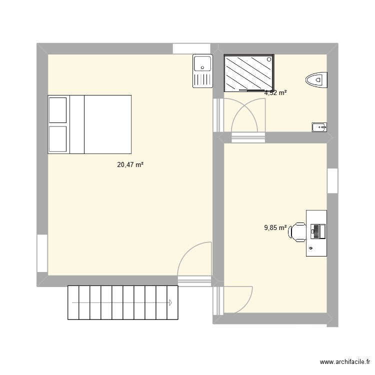 Grenier. Plan de 3 pièces et 35 m2