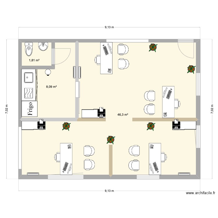 MEZZANINE C5 - PLAN CLOISONS. Plan de 3 pièces et 56 m2
