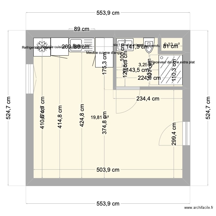 BAILLY STUDIO. Plan de 3 pièces et 23 m2