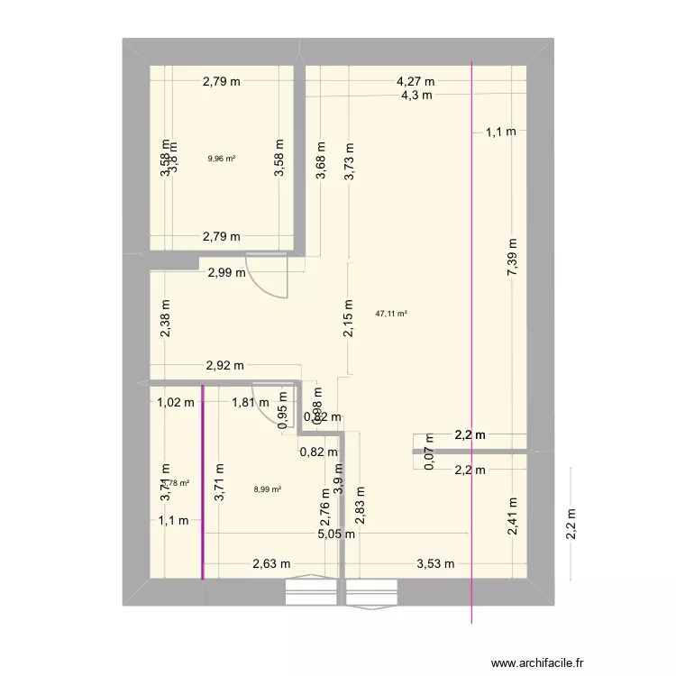 Montalieu chambre bureau. Plan de 4 Pièces et 70 m²
