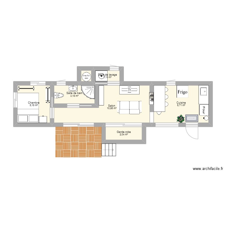 Mini-maison. Plan de 7 pièces et 32 m2