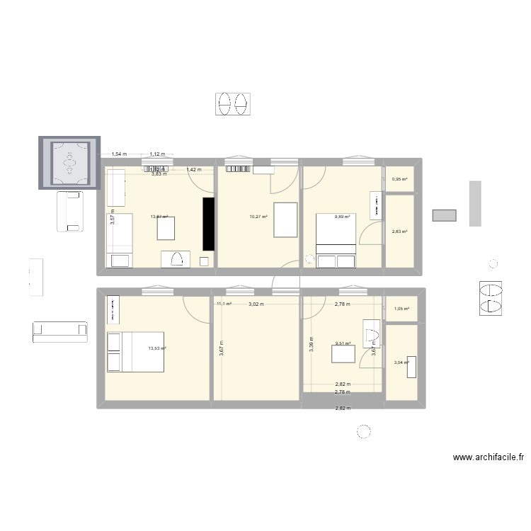 loc. Plan de 10 pièces et 76 m2