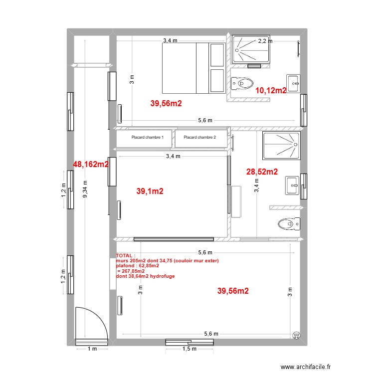 RDC La Llagonne.Mathias.placo. Plan de 6 pièces et 46 m2