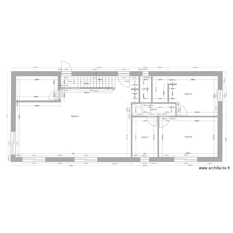 RDC. Plan de 6 pièces et 96 m2