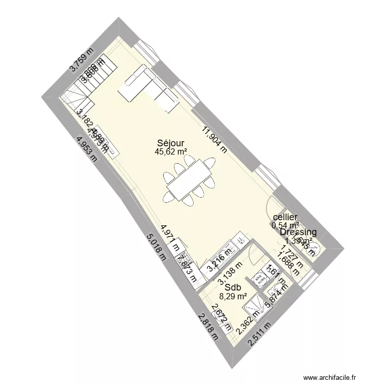 Grange V2 escalier. Plan de 4 et 56 m² Grange V2 escalier. Plan de 4 et 56 m²