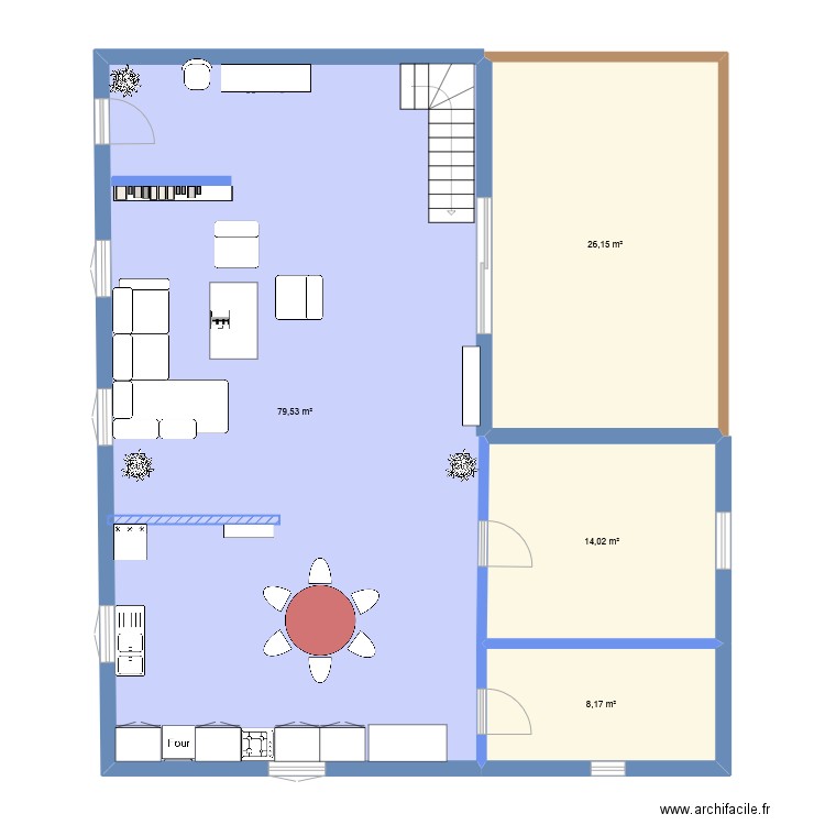 maison L. Plan de 4 pièces et 128 m2