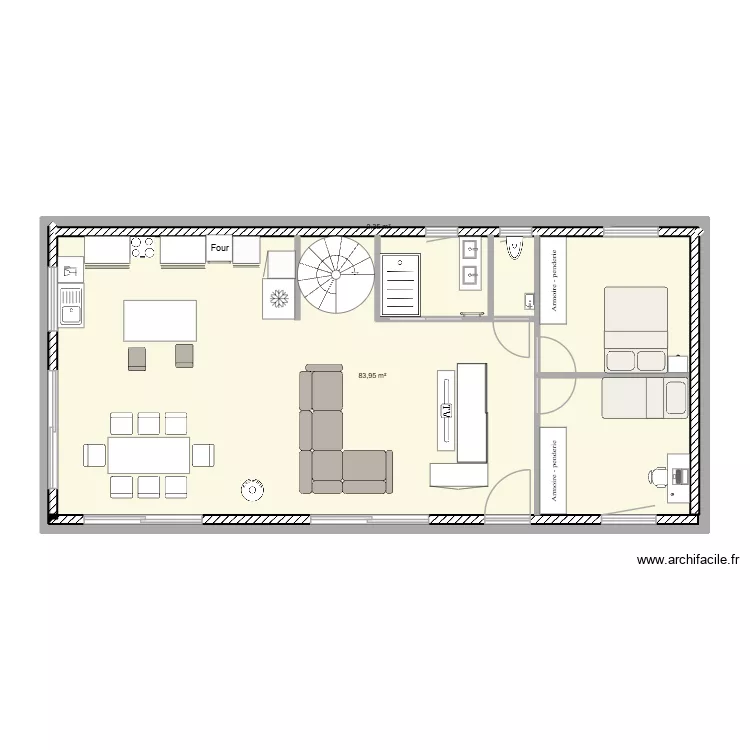 Rez de Jardin. Plan de 2 Pièces et 84 m²