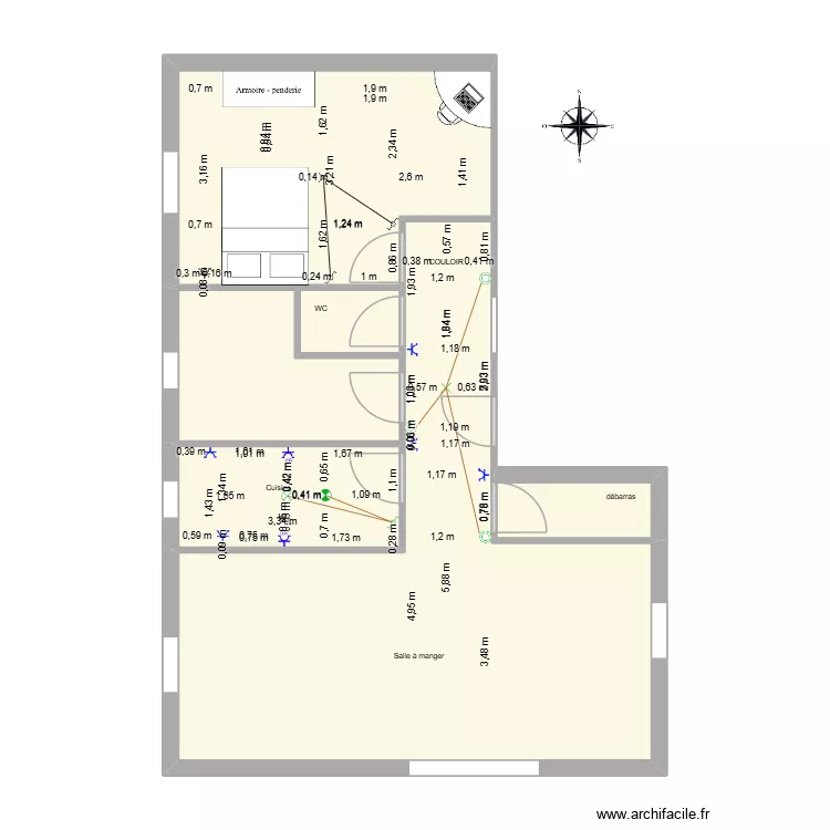 appartement f2 Yahya 2TNE1. Plan de 