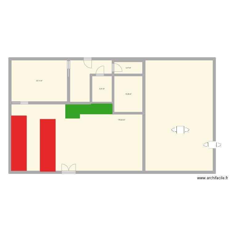 1er plan O ptit creux. Plan de 5 pièces et 239 m2