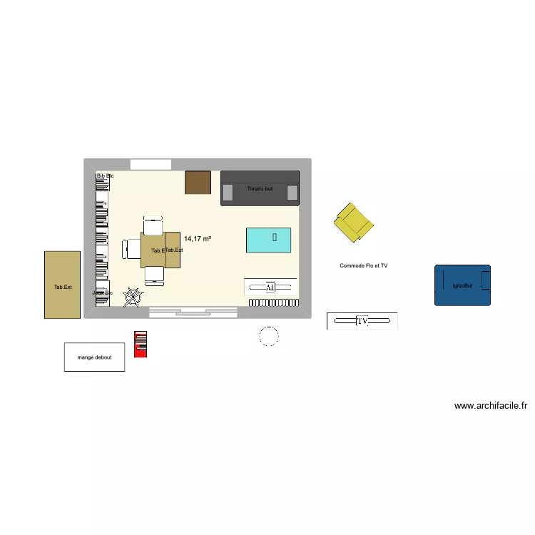 salon s&eacute;jour. Plan de 1  et 14 m²