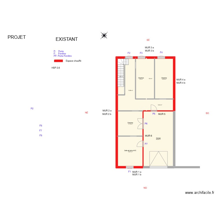 ROBIN_ Existant. Plan de 15 pièces et 189 m2