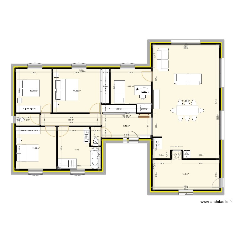 MAISON H. Plan de 16 pièces et 460 m2