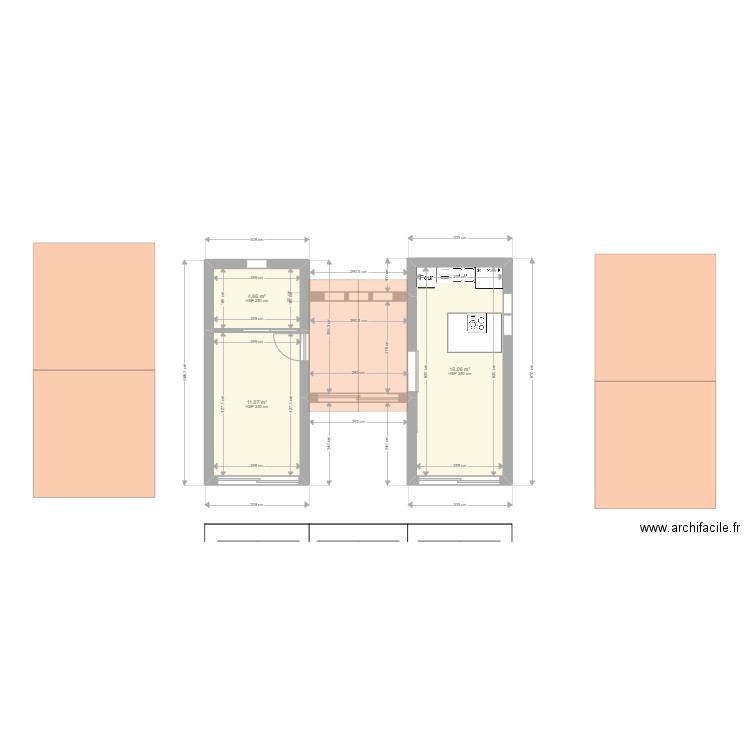 contener. Plan de 3 pièces et 32 m2