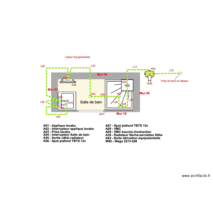 Appt Fred - Plan LE - Liaison Equipotentielle salle de bain - 2023-12-18-11h49. Plan de 1 pièce et 2 m2