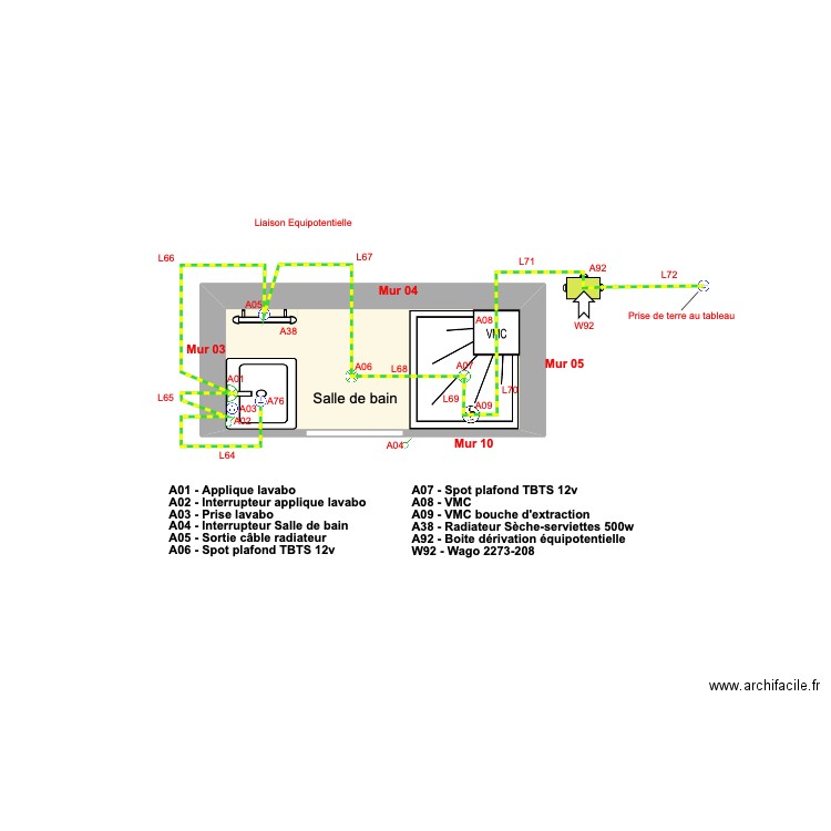 Appt Fred - Plan LE - Liaison Equipotentielle salle de bain - 2023-12-18-11h49. Plan de 0 pièce et 0 m2