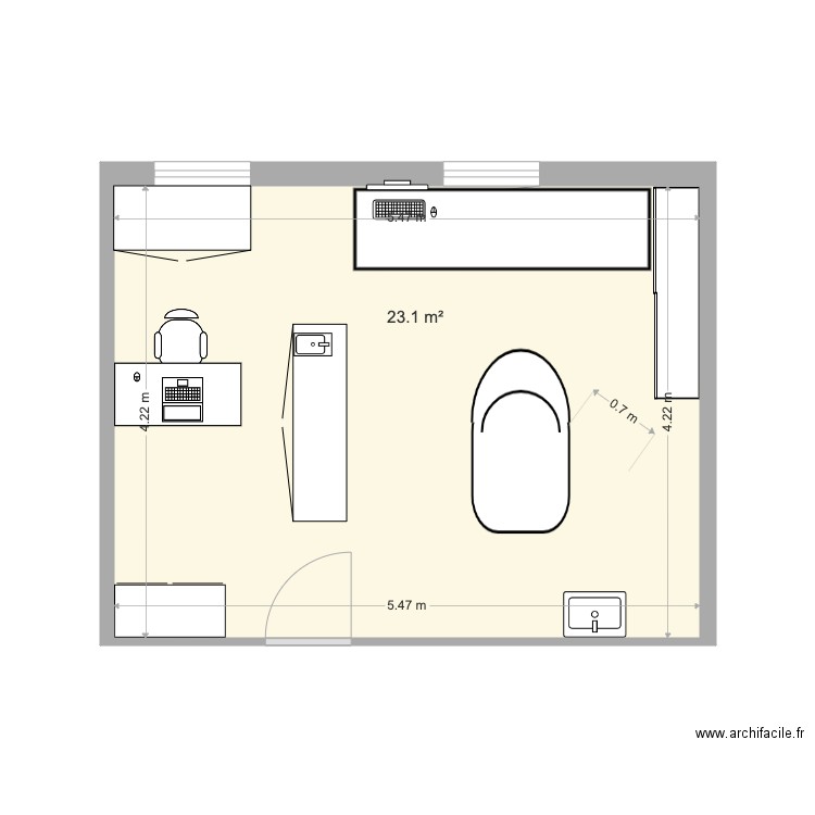 Cab EJ. Plan de 1 pièce et 23 m2