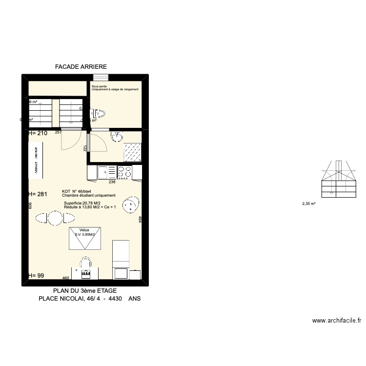 place nicolai ans. Plan de 5 pièces et 3 m2