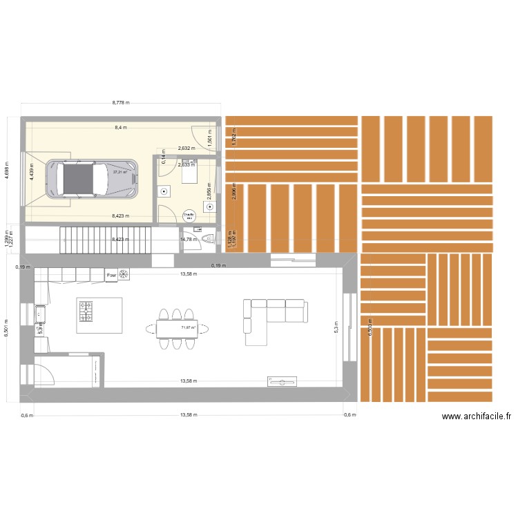 petite maison. Plan de 2 pièces et 110 m2