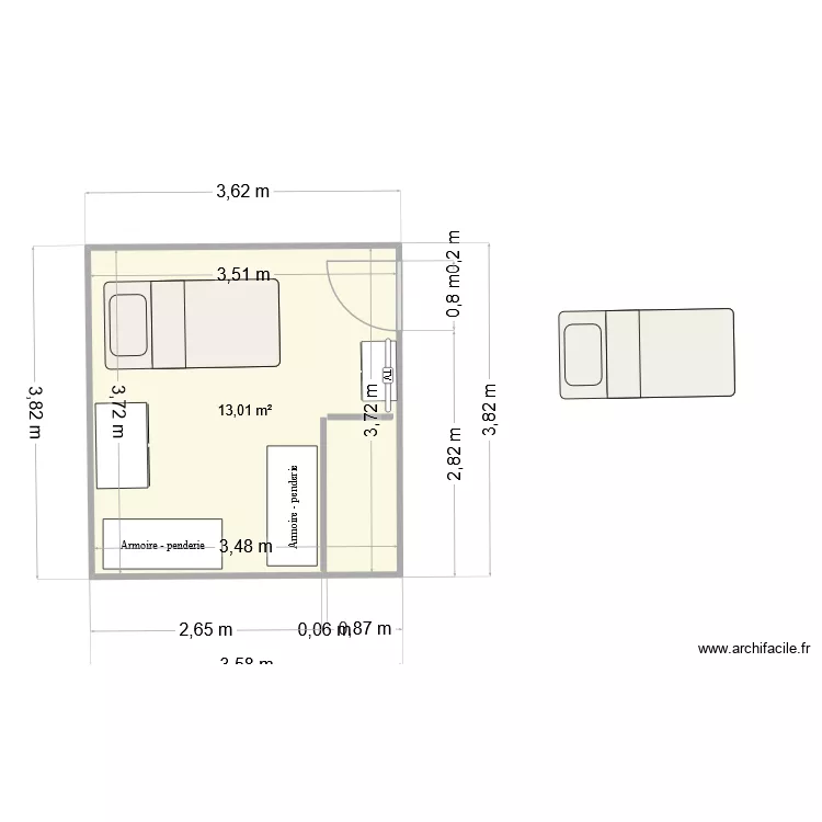 chambre 2. Plan de 1 Pièce et 13 m² chambre 2. Plan de 1 Pièce et 13 m²