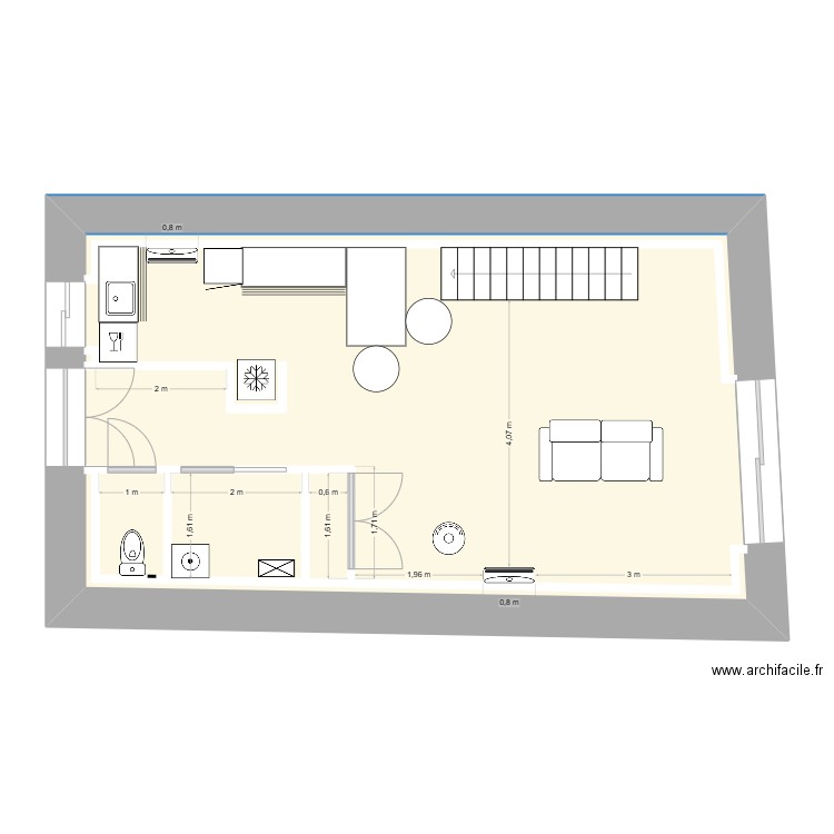 Marielle Greusard. Plan de 1 pièce et 55 m2