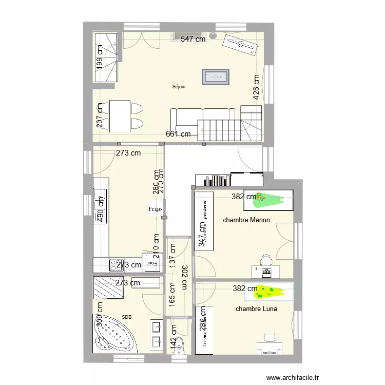 Pallud Etage1 apr&egrave;s travaux. Plan de 