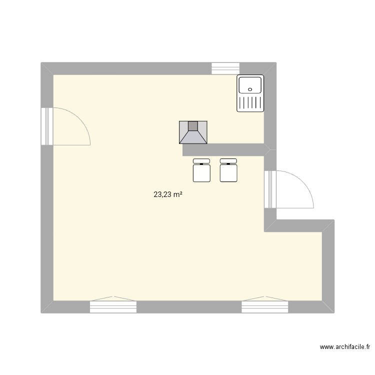 Cuisine 1. Plan de 1 pièce et 23 m2