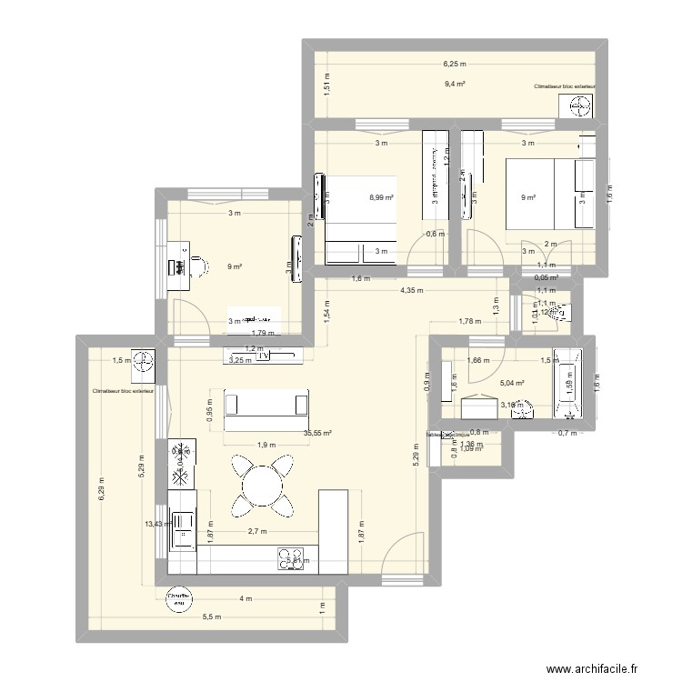 Plan appartement. Plan de 10 pièces et 93 m2