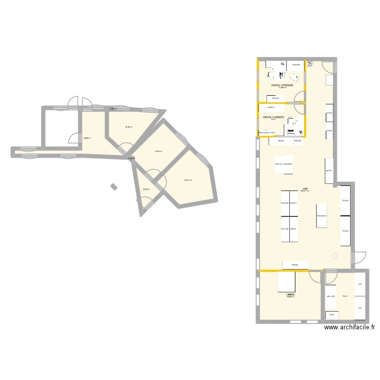 Berges du Rhone. Plan de 12 pièces et 175 m2