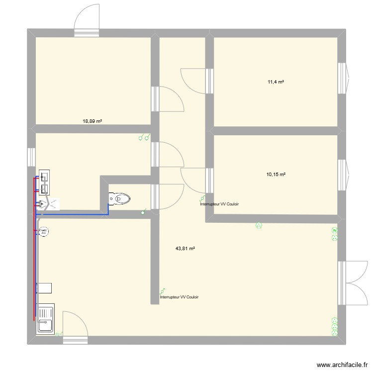 plant eaux - Plan 4 pièces 84 m2 dessiné par Dtcom